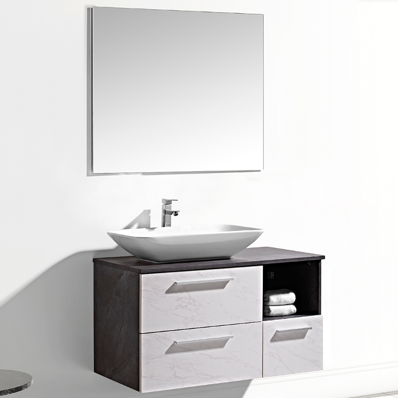 Mobile Bagno Sospeso 100 cm Lavabo e Specchio London Bianco-2