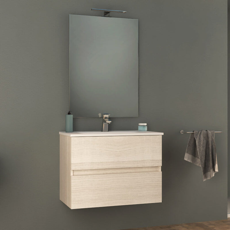 Mobile Bagno Sospeso 74 cm Lavabo e Specchio Tavassi Giove Rovere Bianco-1