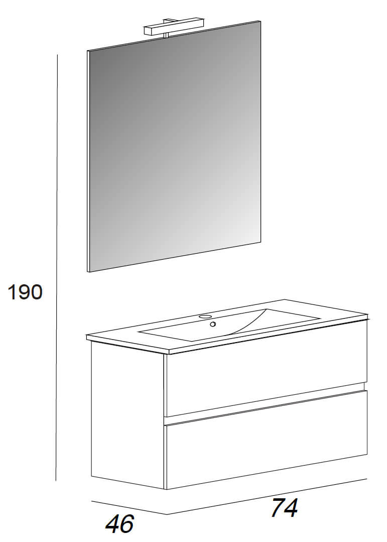 Mobile Bagno Sospeso 74 cm Lavabo e Specchio Tavassi Giove Rovere Bianco-8