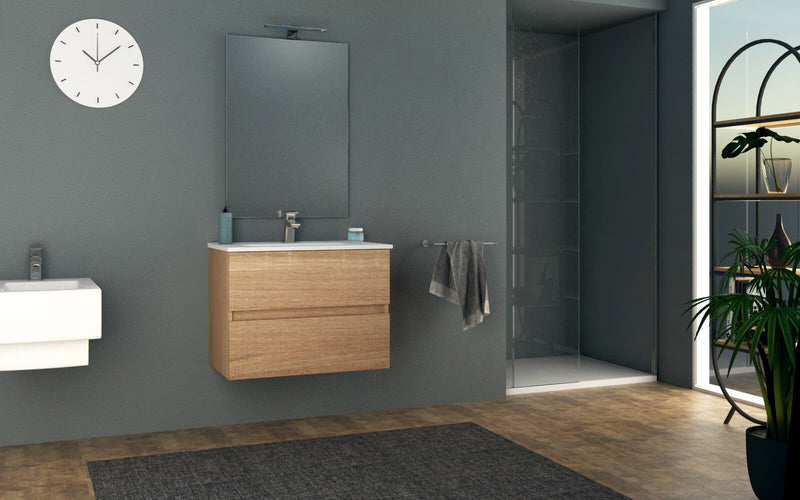 Mobile Bagno Sospeso 74 cm Lavabo e Specchio Tavassi Giove Rovere Chiaro-4