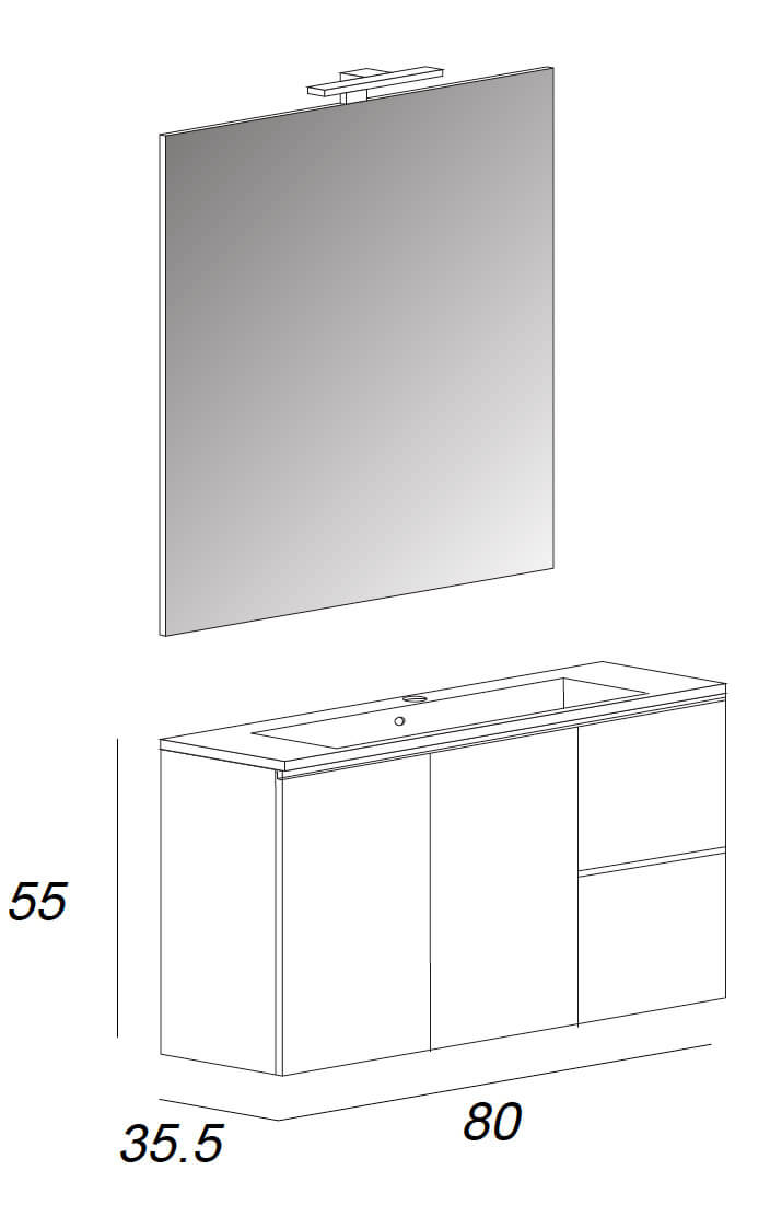 Mobile Bagno Sospeso 80 cm Lavabo e Specchio Tavassi Urano Bianco Lucido-8