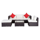 Set Salotto da Giardino in Rattan Sintetico 4 Poltrone Pouf e Tavolino Marrone -3