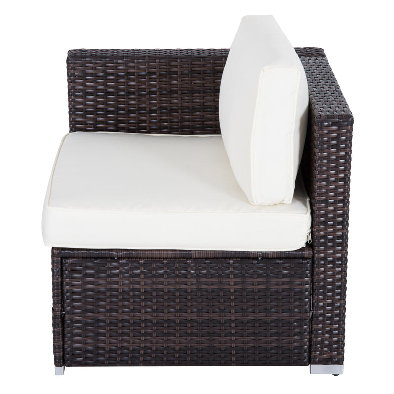 Set Salotto da Giardino in Rattan Sintetico 4 Poltrone Pouf e Tavolino Marrone -5