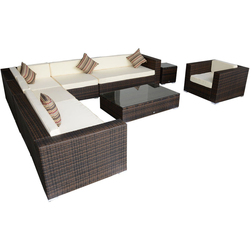 Set Salotto da Giardino in Rattan Sintetico 2 Divani 4 Poltrone e 2 Tavolini Marrone -1