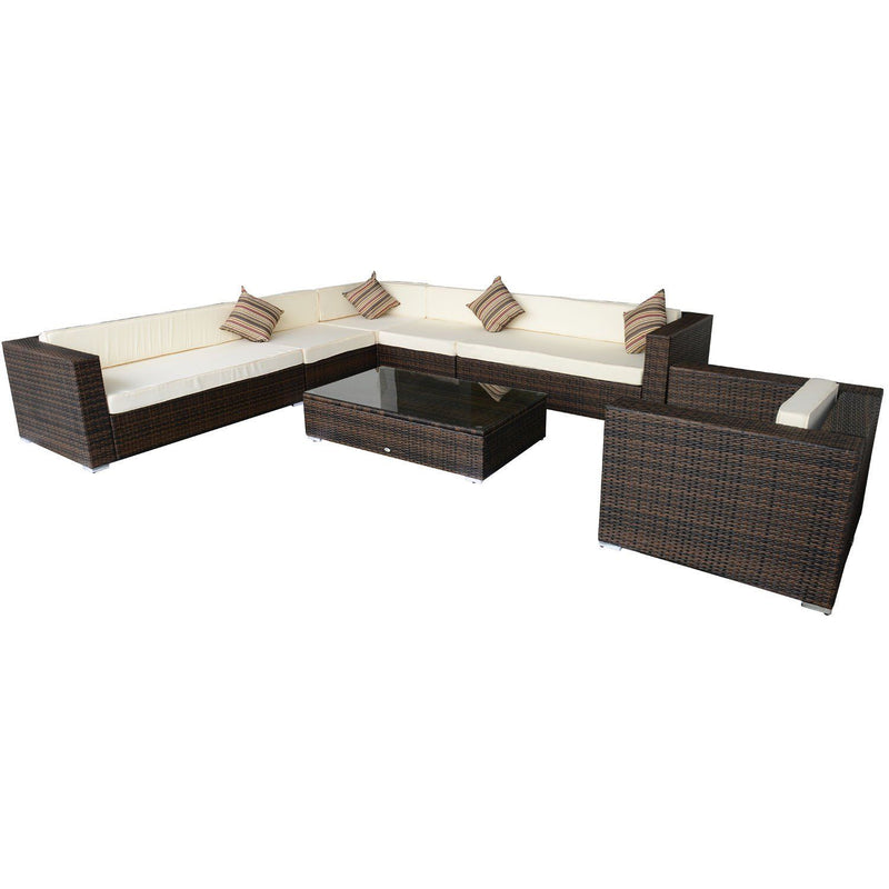 Set Salotto da Giardino in Rattan Sintetico 2 Divani 4 Poltrone e 2 Tavolini Marrone -3