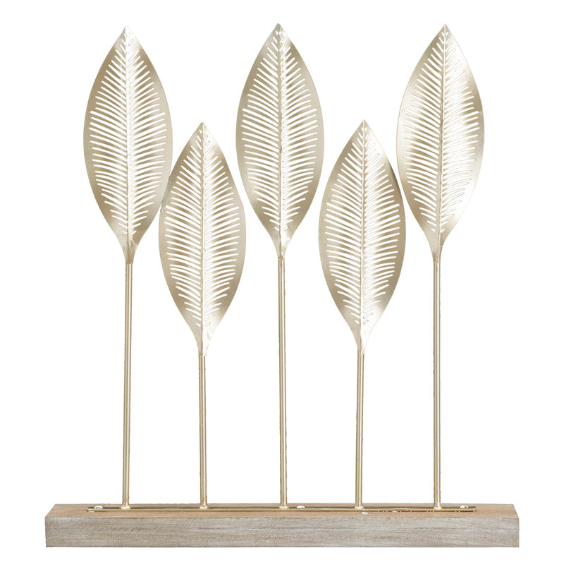 Scultura Shot Leaf 47x10x52,5 cm in Ferro e MDF Oro-1