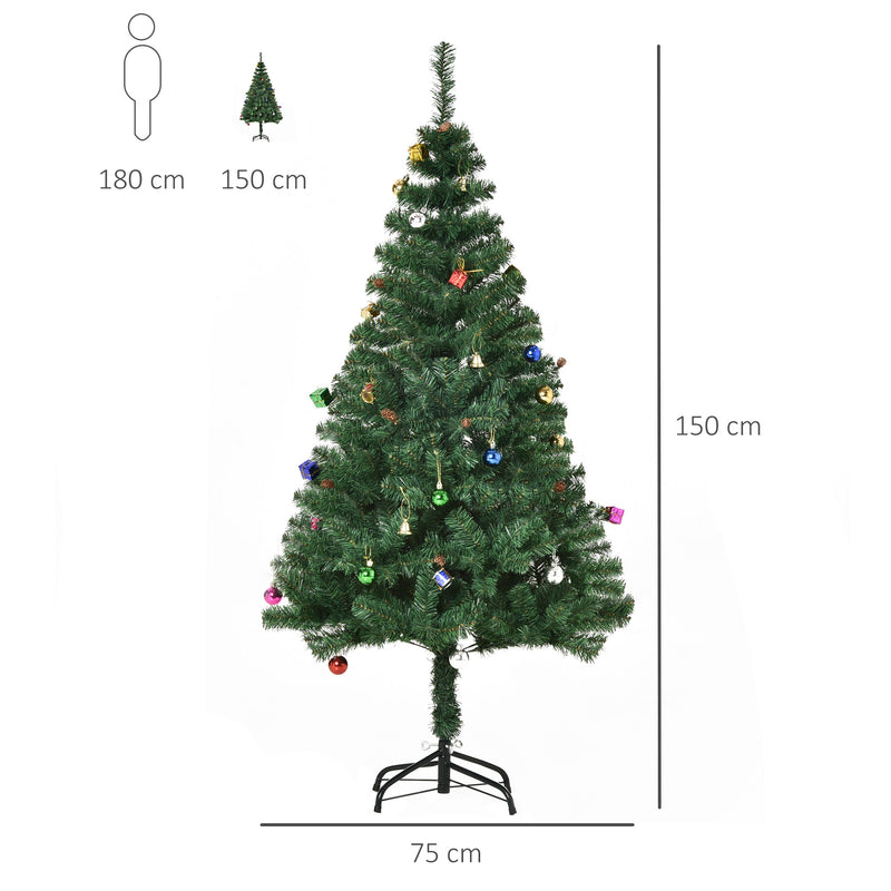 Albero di Natale Artificiale 150 cm con Palline e Decorazioni Verde-3