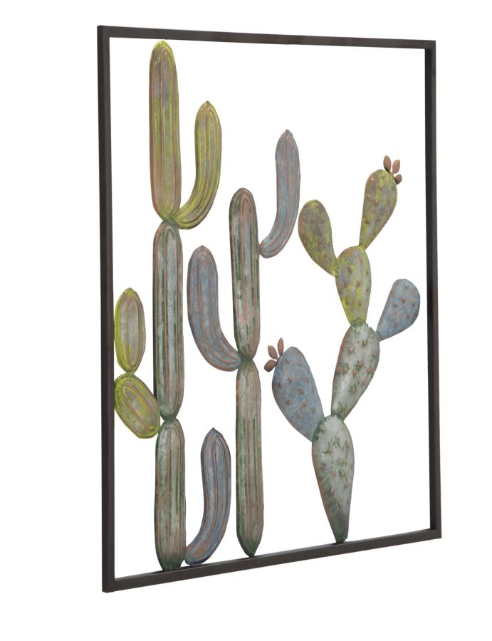 Pannello Cactus-Frame 50x1,3x50 cm in Ferro Verde e Azzurro-2