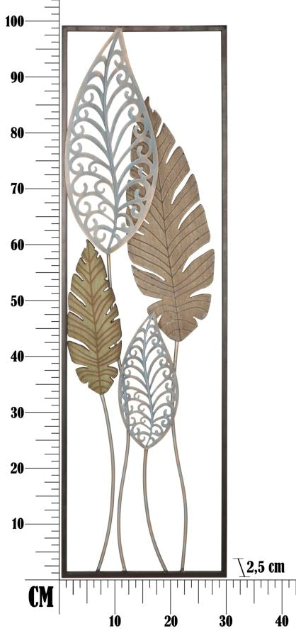 Pannello decorativo 3D in metallo e legno marrone cm 75x2,5x87 FOGLIE