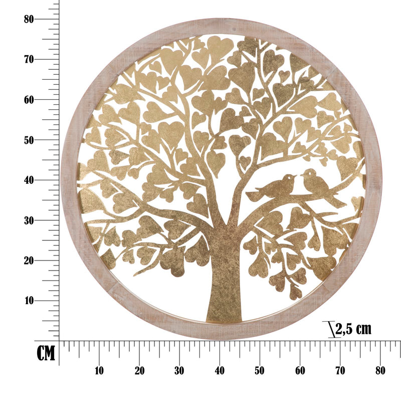 Pannello da Muro Oro Tree Rot. Ø80x2,5 cm in Ferro e MDF Oro e Marrone Chiaro-7