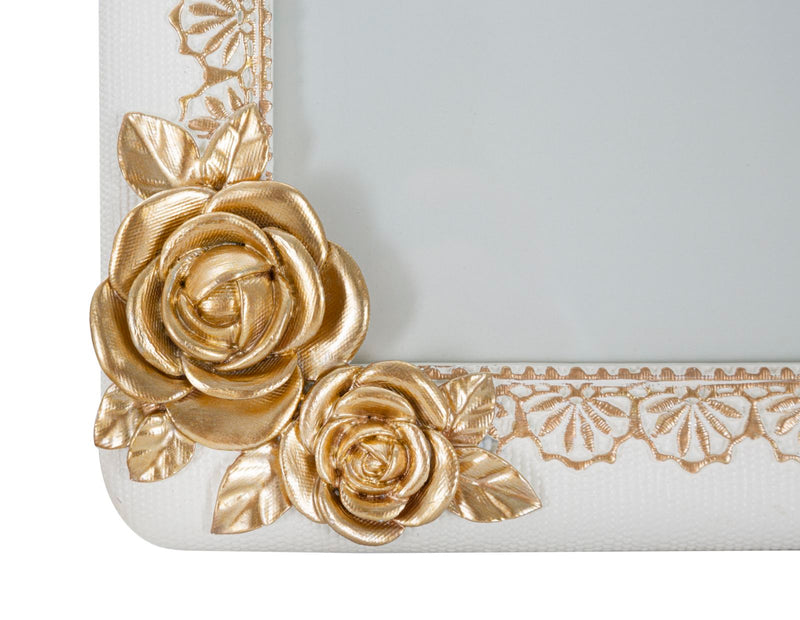 Cornice Rose Twat 26x2x31 cm in Poliresina e Vetro Crema e Oro-4