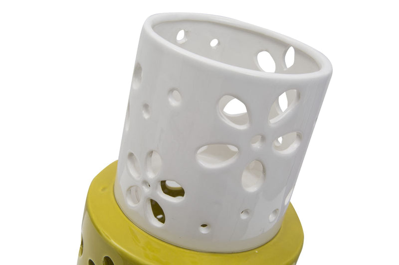 Vaso Yellow Ring Ø14x34 cm Porcellana Bianco e Verde-3