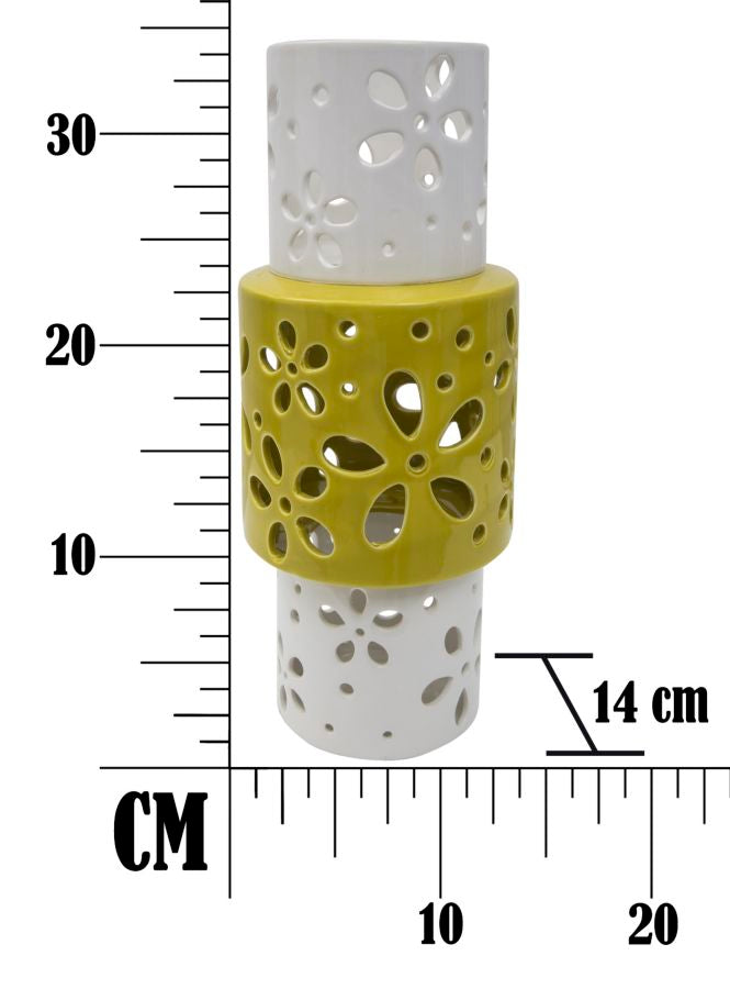 Vaso Yellow Ring Ø14x34 cm Porcellana Bianco e Verde-6