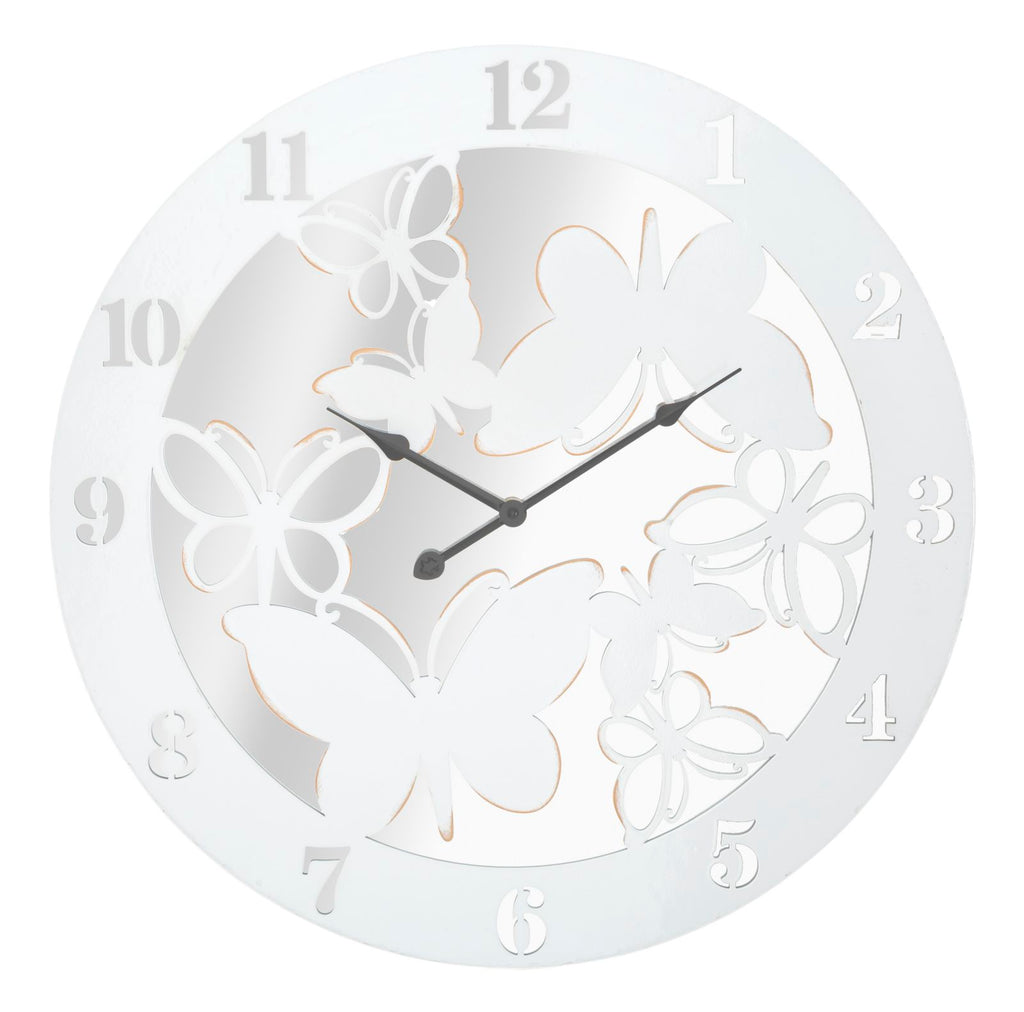 Orologio da Muro Bianco Butterfly Ø55x4,5 cm in Ferro MDF e Specchio Bianco  – acquista su Giordano Shop