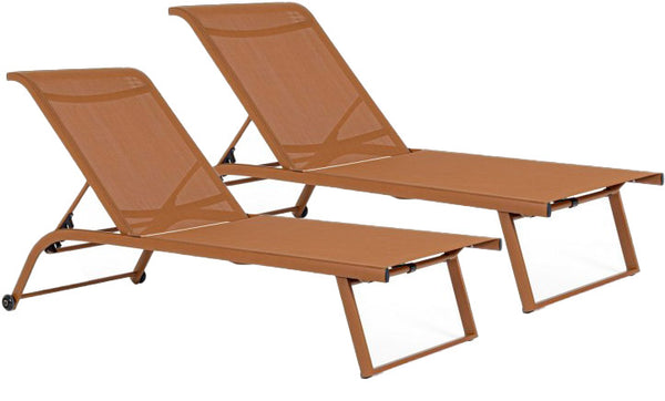 Set 2 Lettini Prendisole da Giardino 70x182x91,5h cm con Ruote Taylor Pecan online