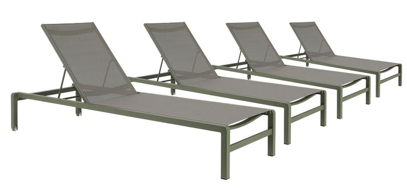 Set 4 Lettini Prendisole da Giardino 78x195x90h cm con Ruote Konnor Verde -1