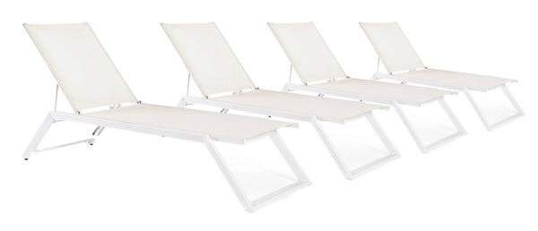 Set 4 Lettini Prendisole da Giardino 70x207,5x93h cm con Ruote Kaylan Bianco acquista