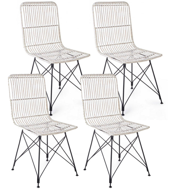 Set 4 Sedie 45x55x85 cm Metal Rattan in Fibre Naturali Bianco online