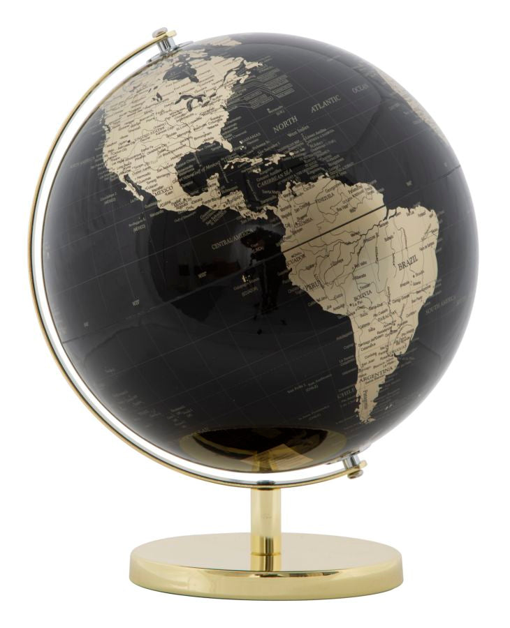 Mappamondo Oro Ø25x34 cm Plastica e Ferro Nero e Oro-4