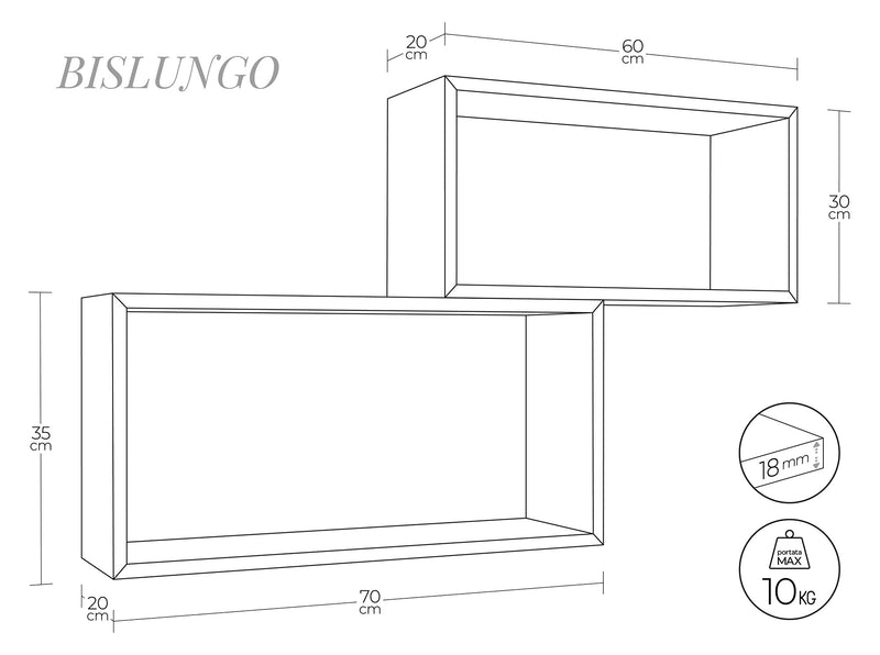 Set 2 Mensole Cubo da Parete Rettangolare in Fibra di Legno Bislungo Rovere Scuro-6