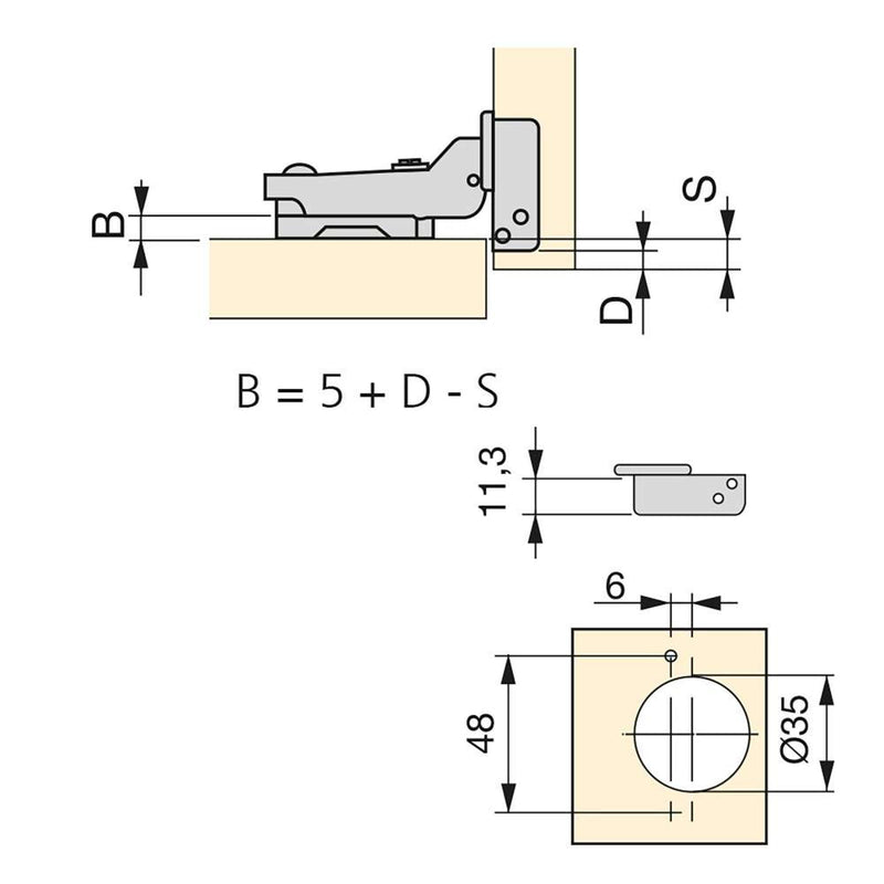 Cerniera a Scodellino 35 mm Mezzo Collo Chiusura Ammortizzata 100° Basette Euro 20 Pezzi Emuca-2