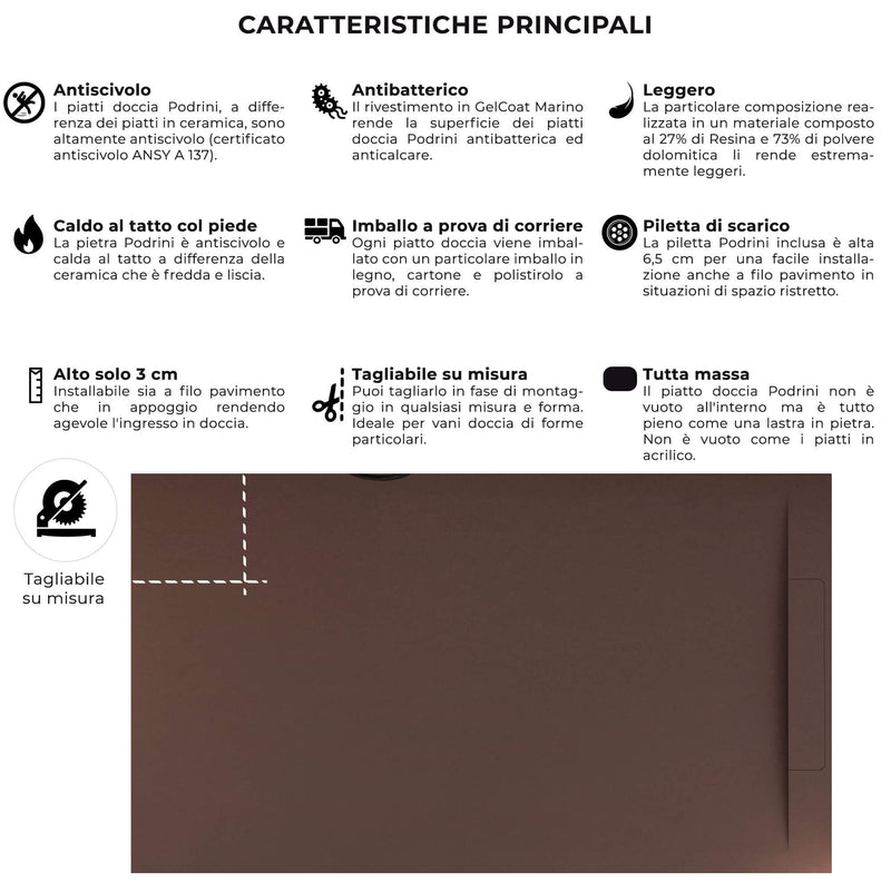 OFFERTA, PIATTO DOCCIA SABBIA 80X180 CM IN MINERAL MARMO CON GRIGLIA E  PILETTA DI SCARICO