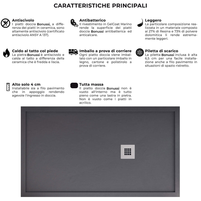 Piatto Doccia in Pietra Bonussi Armena Antracite Varie Misure-4