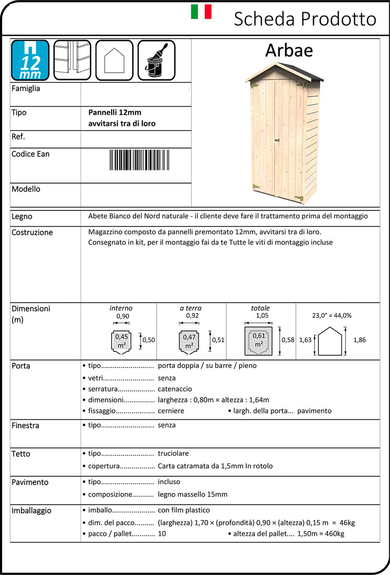 Casetta Box da Giardino per Attrezzi 1,05x0,58m con Pavimento in Legno Abete 12mm Arbae-4