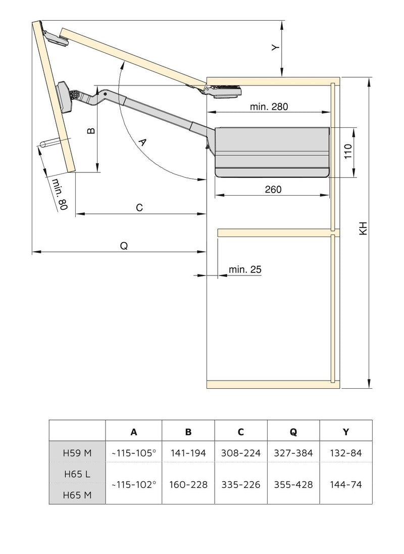 Braccetto per Ante Elevabile Agile Flap P 3,7 - 7,2 Kg Plastica Grigio Antracite Acciaio Emuca-2