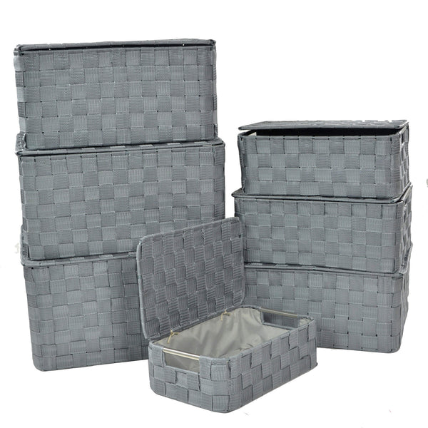 Set 7 Scatole in poliestere grigio rettangolare con manici in metallo online