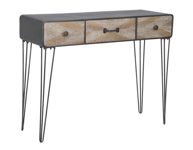 Console Oklahoma 100x38,5x80 cm in Ferro e MDF Marrone e Nero-1