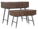 Console Travel Coppia con Contenitore 90x40x78,5-80x35x53,5 cm Legno e Ferro e PU Marrone-1