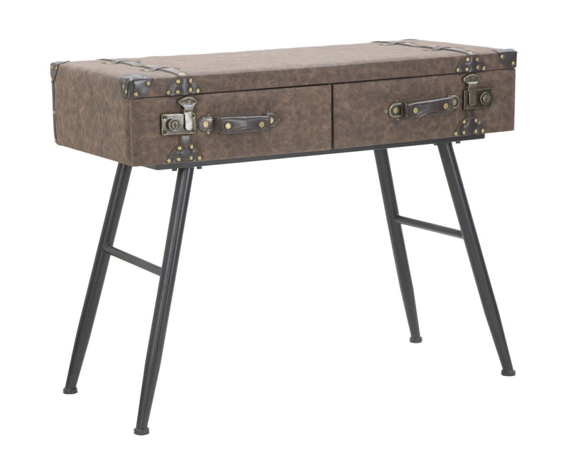 Console Travel 90x40x80 cm MDF e in Ferro e PU Marrone-1