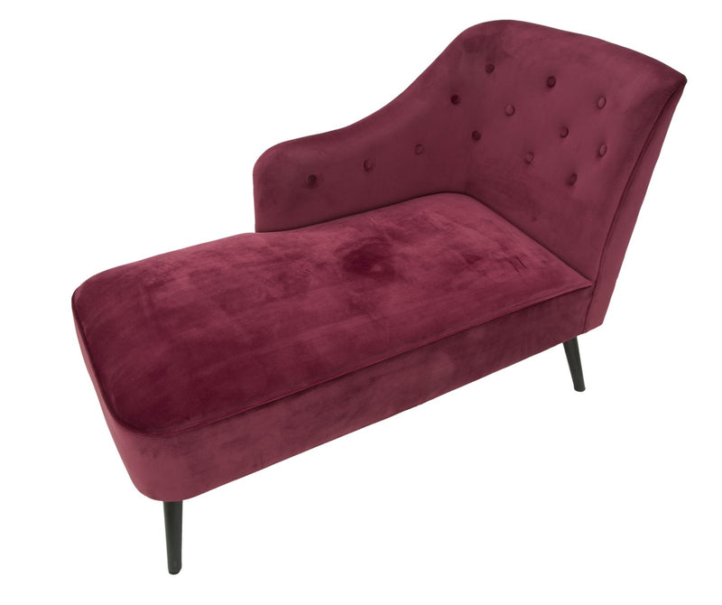 Chaise Longue Paris 132x62x90 cm Legno Spugna e Velluto Sintetico Bordeaux e Nero-5