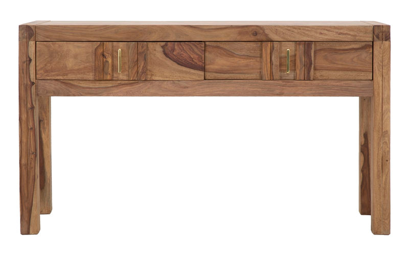 Console Elegant Sheesham 132x40x76 cm Legno e Ferro Naturale e Oro-2