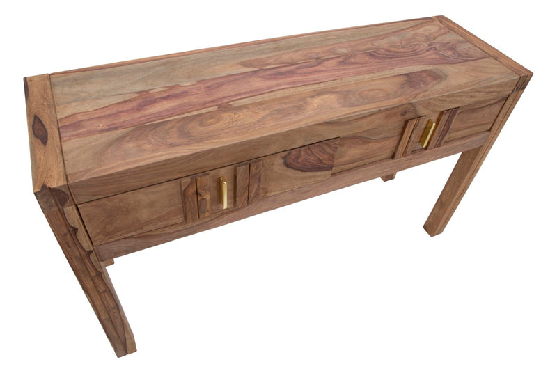 Console Elegant Sheesham 132x40x76 cm Legno e Ferro Naturale e Oro-9