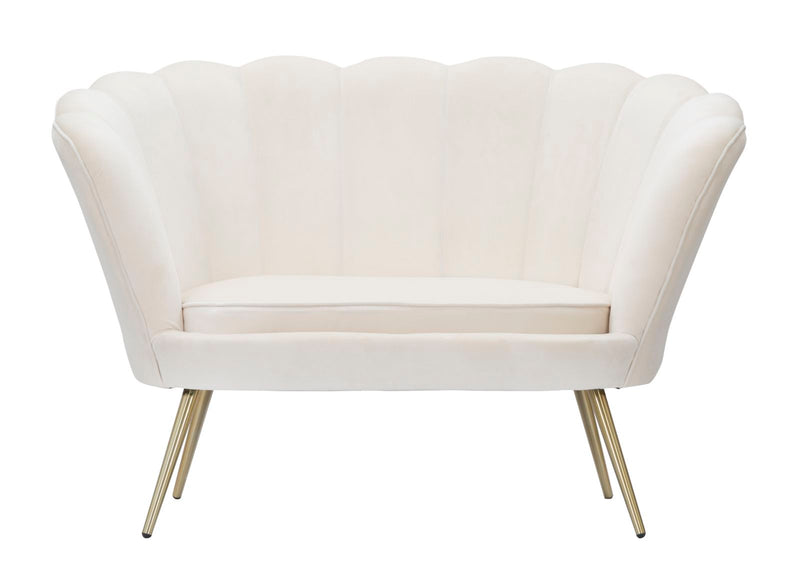 Divanetto Vienna Crema 130x74x84 cm Spugna e Tessuto e Metallo Bianco e Oro-2