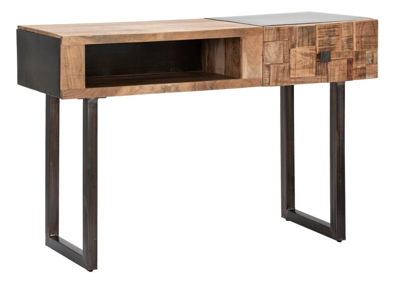 Console Mumbai 118x40x76 cm in Legno di Acacia e in Ferro Marrone e Nero-1