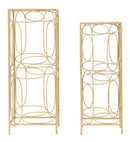 Porta Telefono Bubbles Coppia 35x35x90-30x30x80 cm in Ferro e Specchio Oro e Argento-2