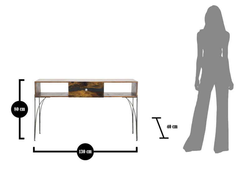 Console Mustang 130x40x80 cm in Legno di Acacia e in Ferro Marrone e Grigio-9