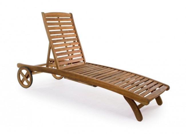 Lettino Prendisole da Giardino 195x66x34-65,5h cm con Ruote in Legno Noemi -1