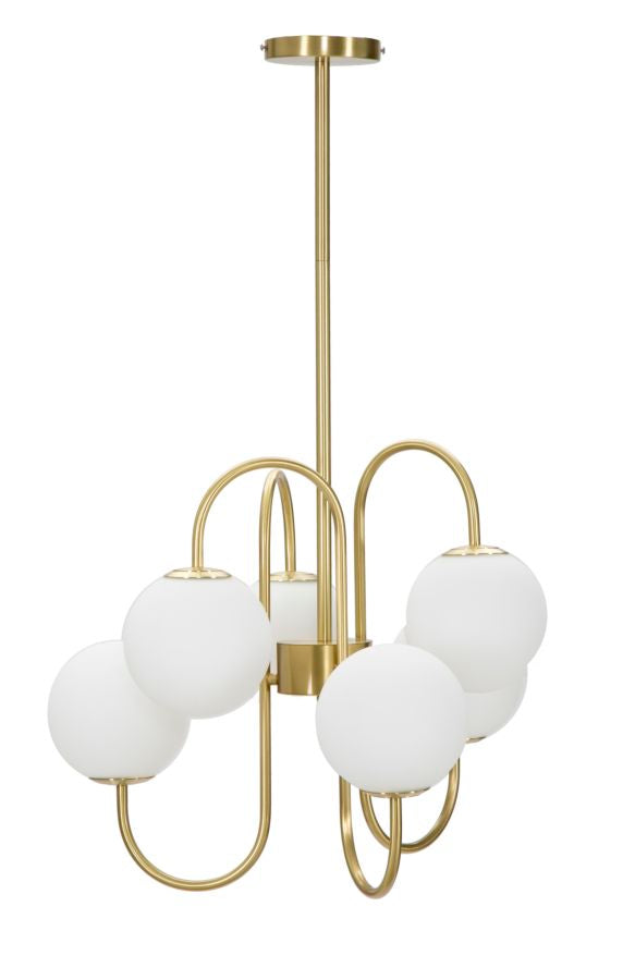 Lampadario Glamy 6 Luci Ø54x85 cm in Ferro e Vetro Oro e Bianco acquista