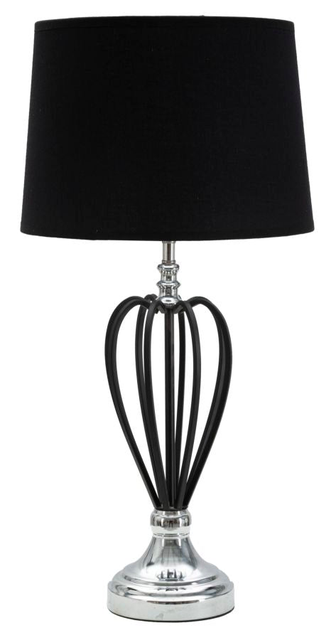 Lampada da Tavolo Darky Argento Ø28x56 cm in Ferro PVC e Tessuto Nero e Argento-1