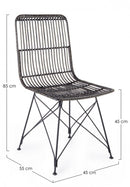 Set 4 Sedie 45x55x85 cm Metal Rattan in Fibre Naturali Nero-2