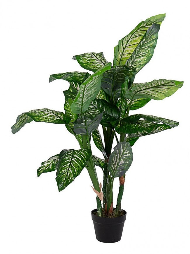 Set 2 Piante Artificiali Dieffenbachia H120 cm con Vaso Verde