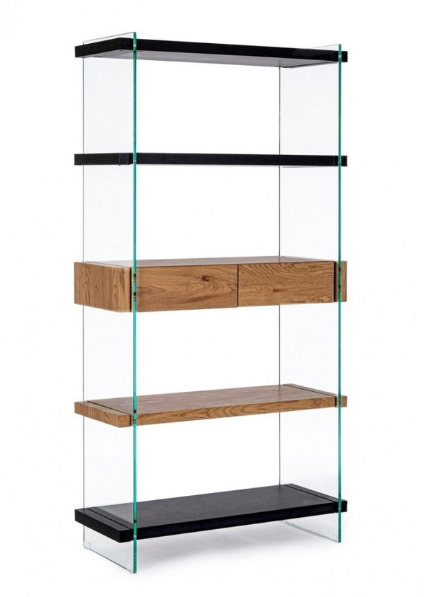 acquista Libreria 4 Ripiani 2 Cassetti 90x39x180h cm Line Wood Nero