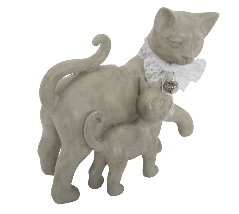 Gatto Stone con Cucciolo 19x9,5x17,5 cm in Poliresina Bianco-4