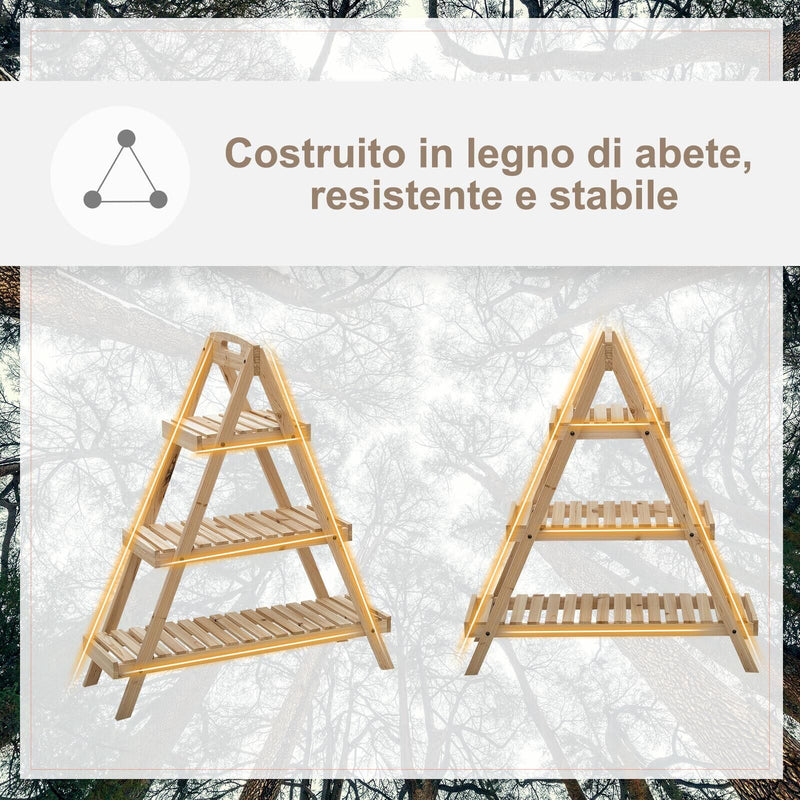 Portapiante Fioriera 3 Livelli 86x28x100 cm Piramide in Legno di Abete Bianco -7