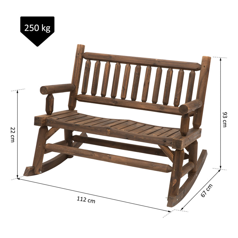 Panchina da Giardino a Dondolo 2 Posti 112x67x93 cm in Legno di Abete  Rustico-7