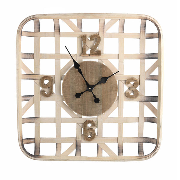 acquista Orologio in legno naturale quadro cm 60,5x60,5x9